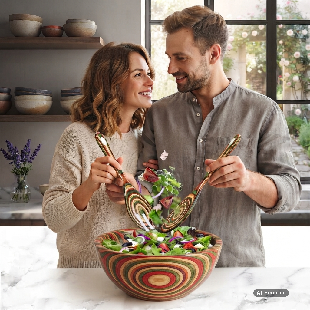 Das perfekte Duo: Salatbesteck-Set aus edlem Pakkaholz