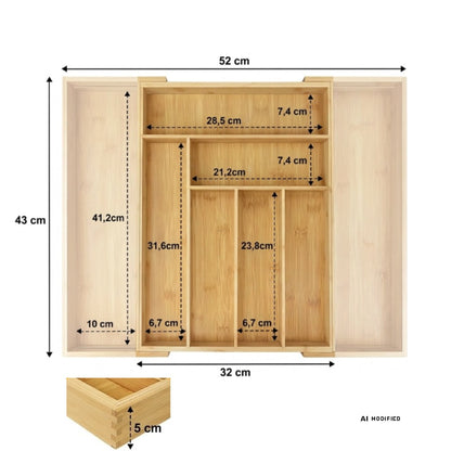 Ausziehbarer Besteckkasten aus Bambus (32–52 cm)