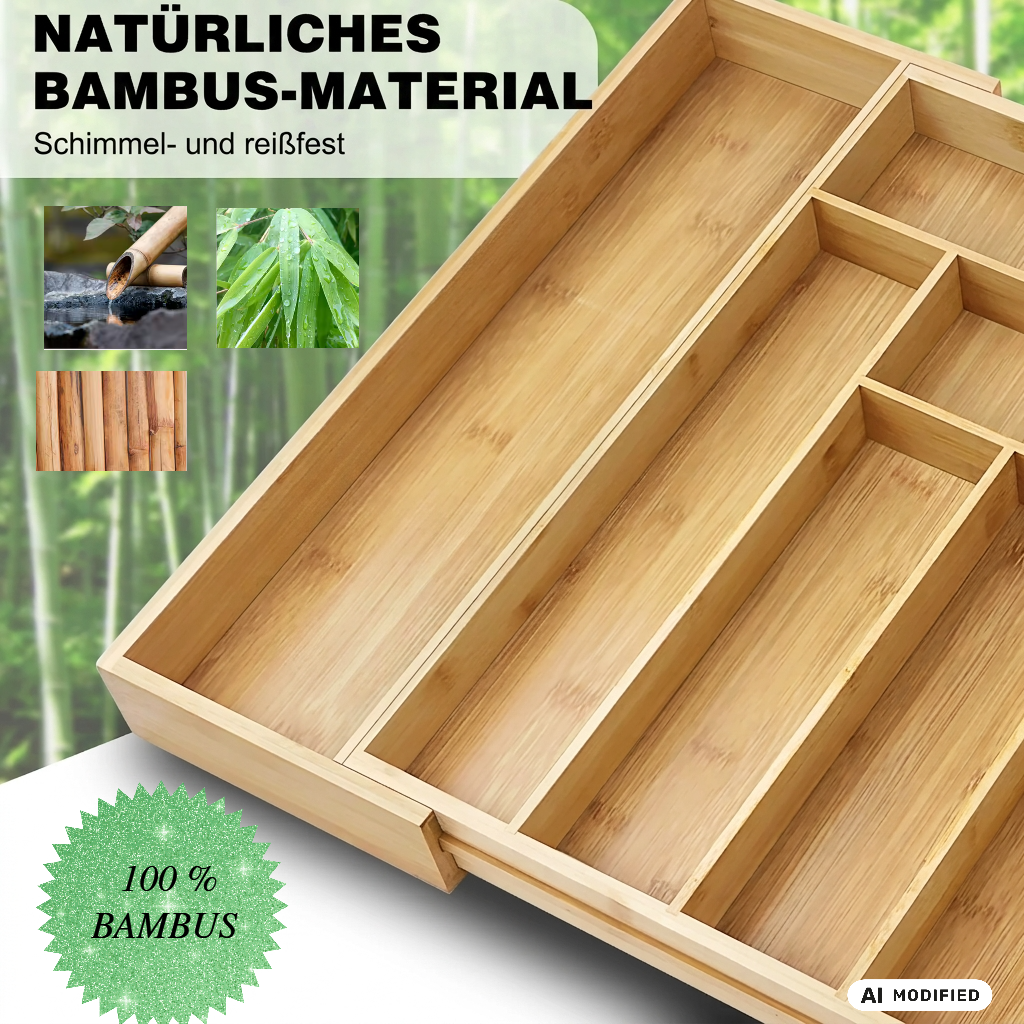 Ausziehbarer Besteckkasten aus Bambus (32–52 cm)