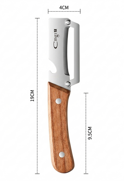 Premium Obst-und Gemüseschäler mit Holzgriff und Integriertem Flaschenöffner