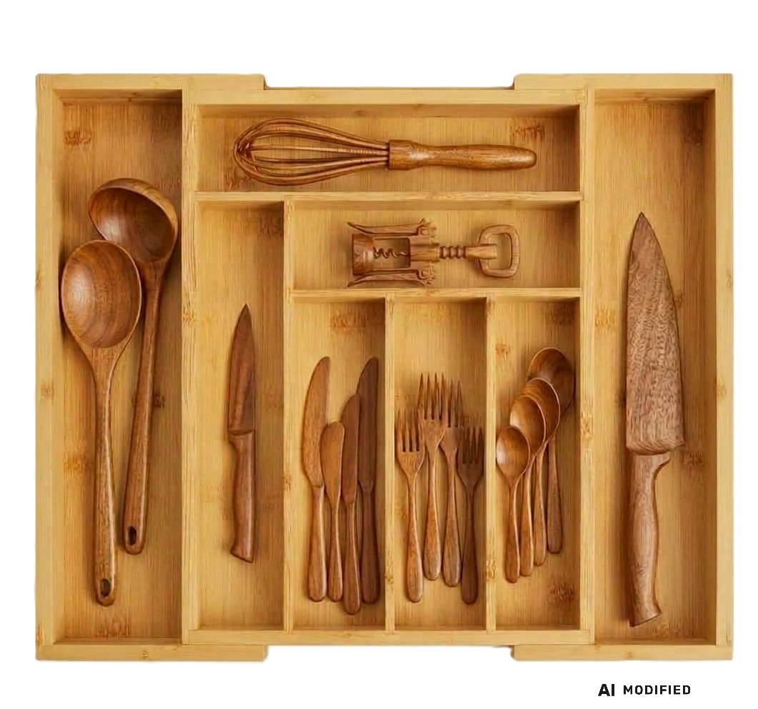 Ausziehbarer Besteckkasten aus Bambus (32–52 cm)