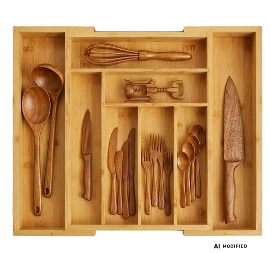 Ausziehbarer Besteckkasten aus Bambus (32–52 cm)