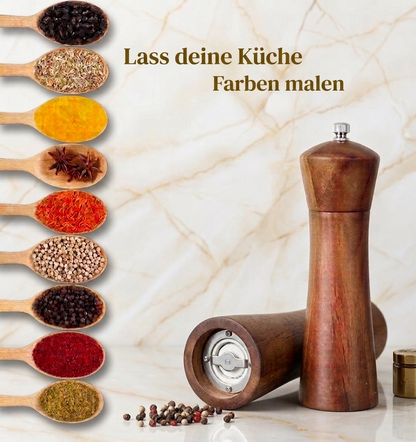 Premium Akazienholz Gewürz- und Pfeffermühle mit Keramikmahlwerk – Kulinarische Präzision trifft auf zeitlose Natur-Eleganz