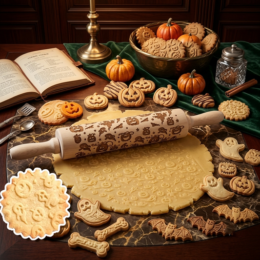 Halloween Präge-Nudelholz – Verzaubere deine Kekse mit Halloween-Magie! 🎃👻