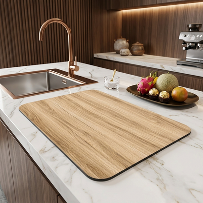 Premium Diatomeenerde Abtropfmatte im 3D Vintage-Holzlook – Saugstark, Rutschfest & Elegant