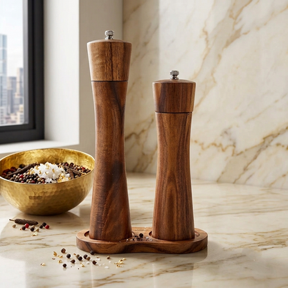 Premium Akazienholz Gewürz- und Pfeffermühle mit Keramikmahlwerk – Kulinarische Präzision trifft auf zeitlose Natur-Eleganz