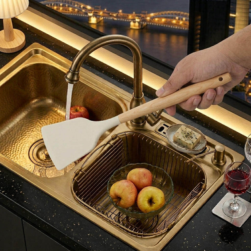 12-teiliges Premium Küchenhelfer-Set | Silikon und Echtholz- Kochen mit Stil und Präzision