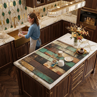 Premium Diatomeenerde Abtropfmatte im 3D Vintage-Holzlook – Saugstark, Rutschfest & Elegant