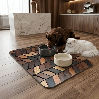 Premium Diatomeenerde Abtropfmatte im 3D Vintage-Holzlook – Saugstark, Rutschfest & Elegant
