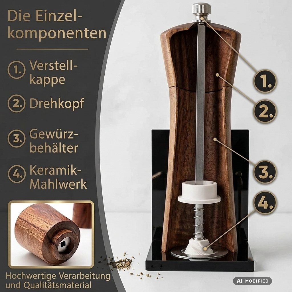 Premium Akazienholz Gewürz- und Pfeffermühle mit Keramikmahlwerk – Kulinarische Präzision trifft auf zeitlose Natur-Eleganz
