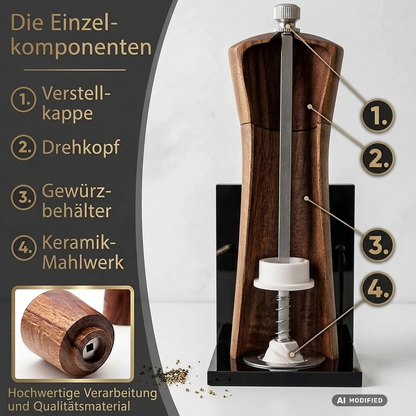 Premium Akazienholz Gewürz- und Pfeffermühle mit Keramikmahlwerk – Kulinarische Präzision trifft auf zeitlose Natur-Eleganz