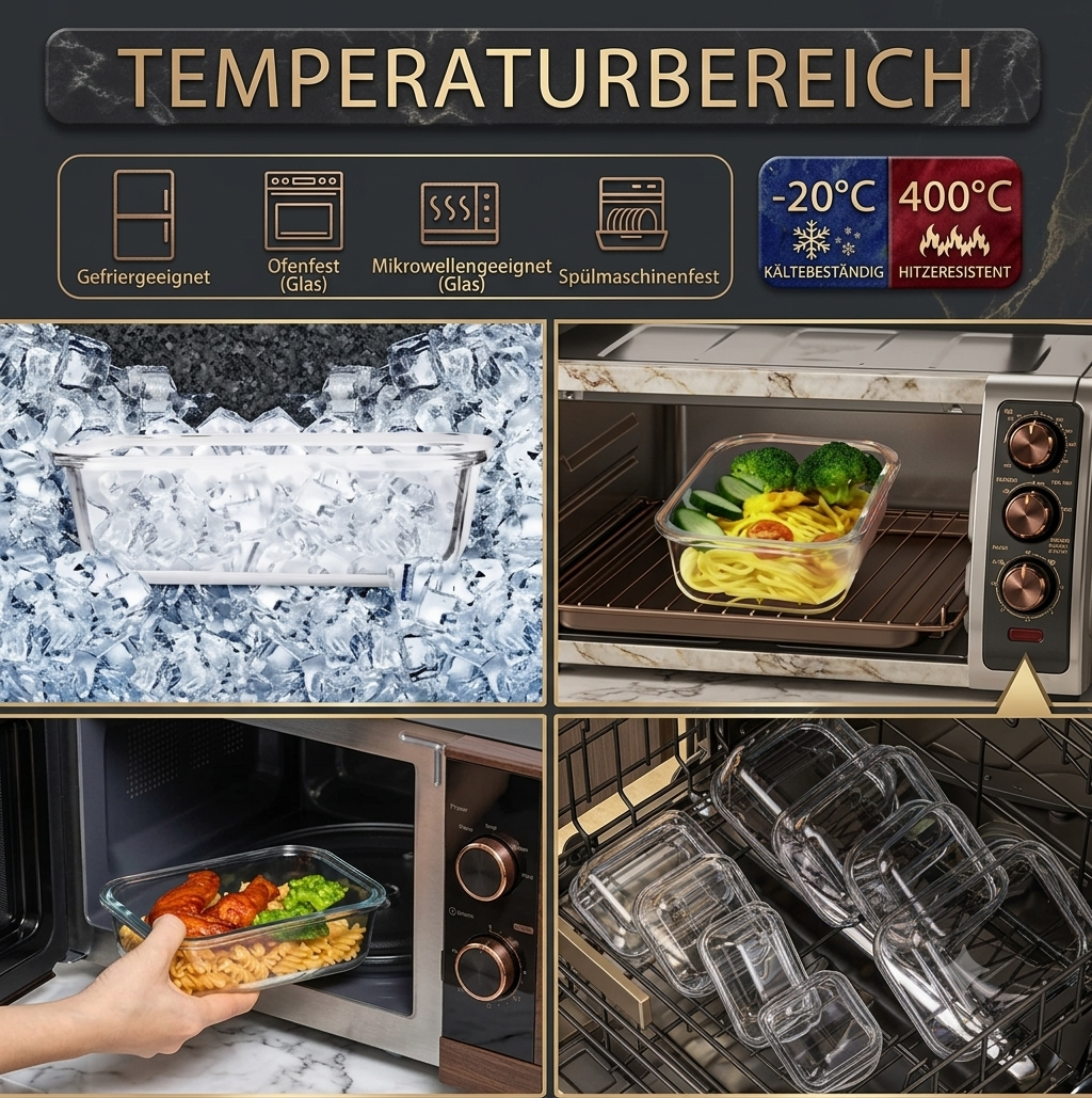Premium Frischhaltebehälter-Set aus Borosilikatglas – 4-teilig