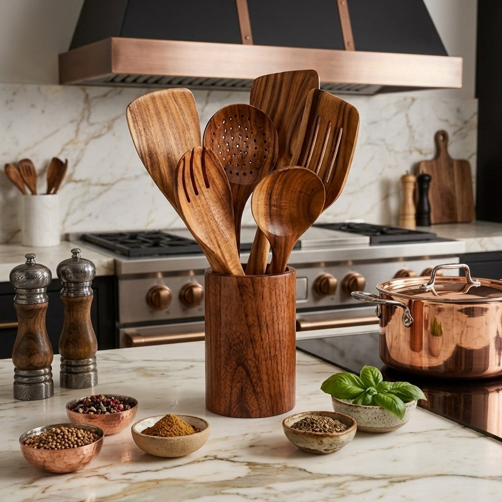 Premium Teakholz-Utensilien-Set:  Natürliche Eleganz für Ihre Küche