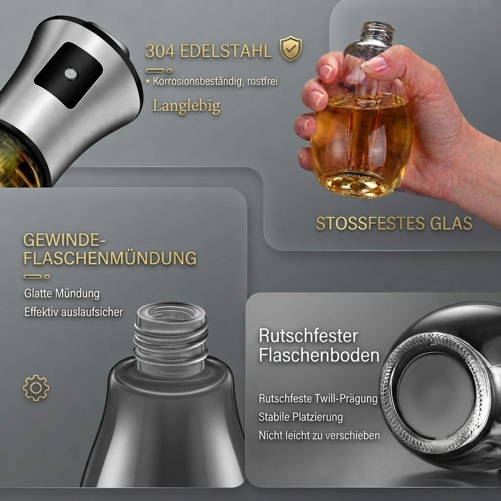 Premium Ölsprüher aus Glas und Edelstahl – Perfekte Dosierung für deine Küche
