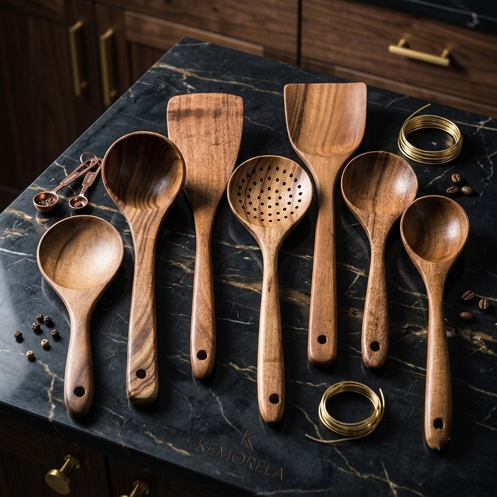Premium Teakholz-Utensilien-Set:  Natürliche Eleganz für Ihre Küche