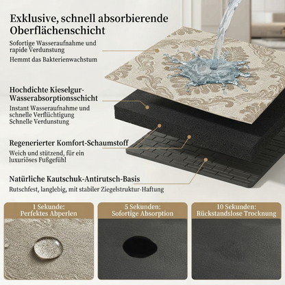 Premium Diatomeenerde Abtropfmatte im 3D Vintage-Holzlook – Saugstark, Rutschfest & Elegant