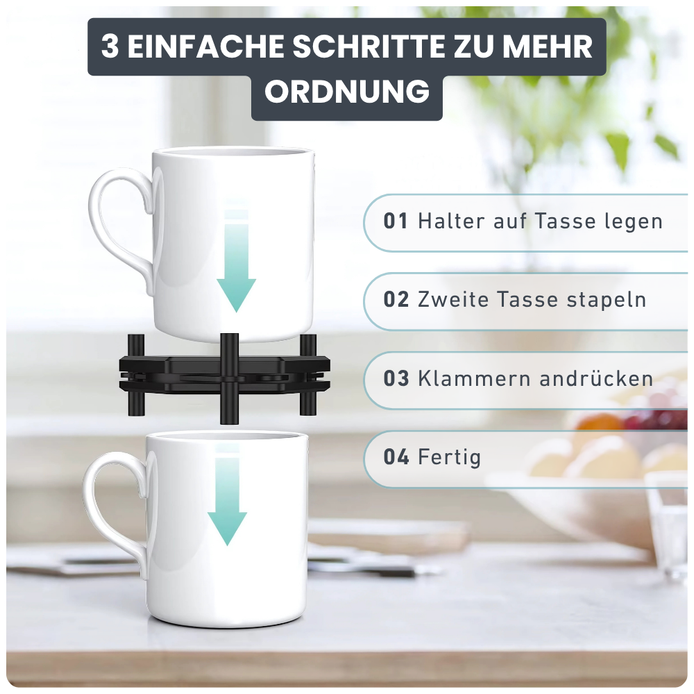 tassen platzsparend aufbewahren Tassenhalter stapelbar – Mehr Ordnung & Platz im Küchenschrank – Grabbio