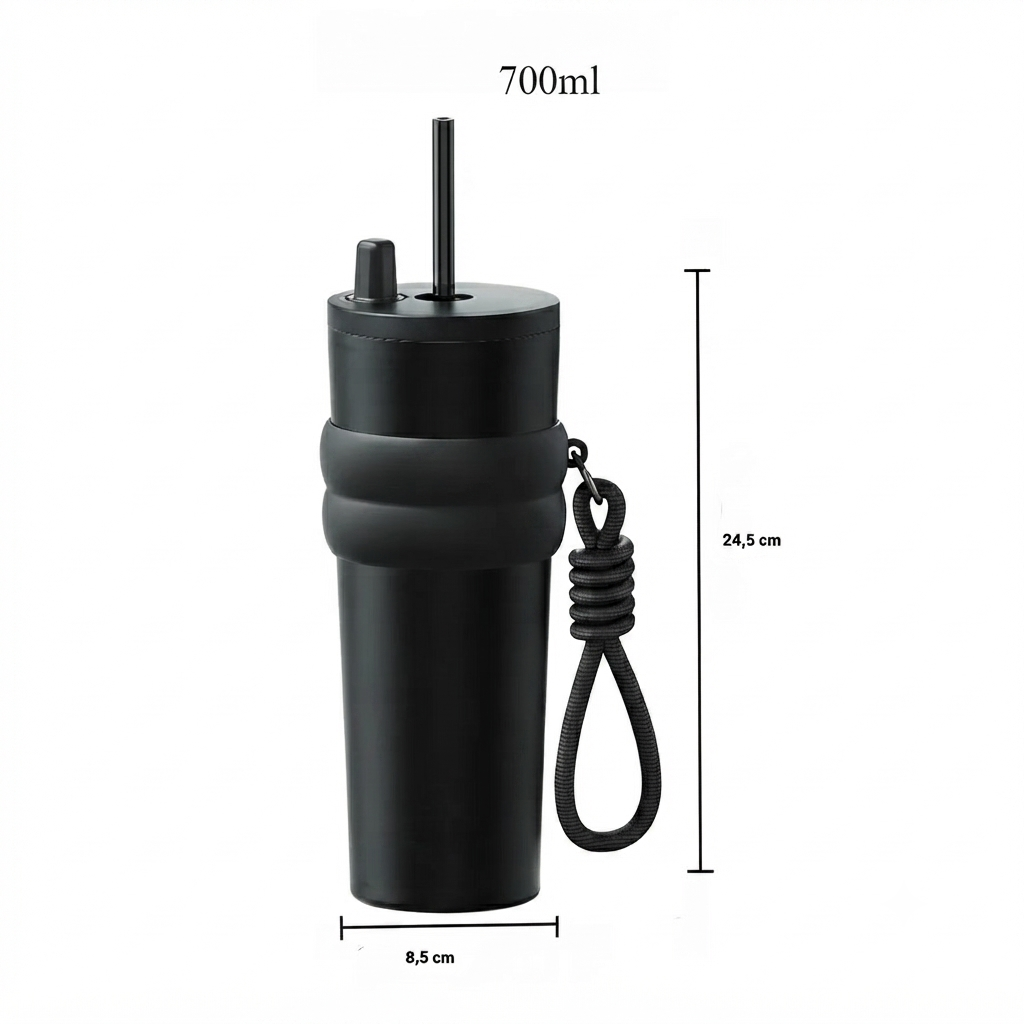 Premium Thermo-Travel-Mug (700 ml) mit integriertem Strohhalm– Dein perfekter Begleiter