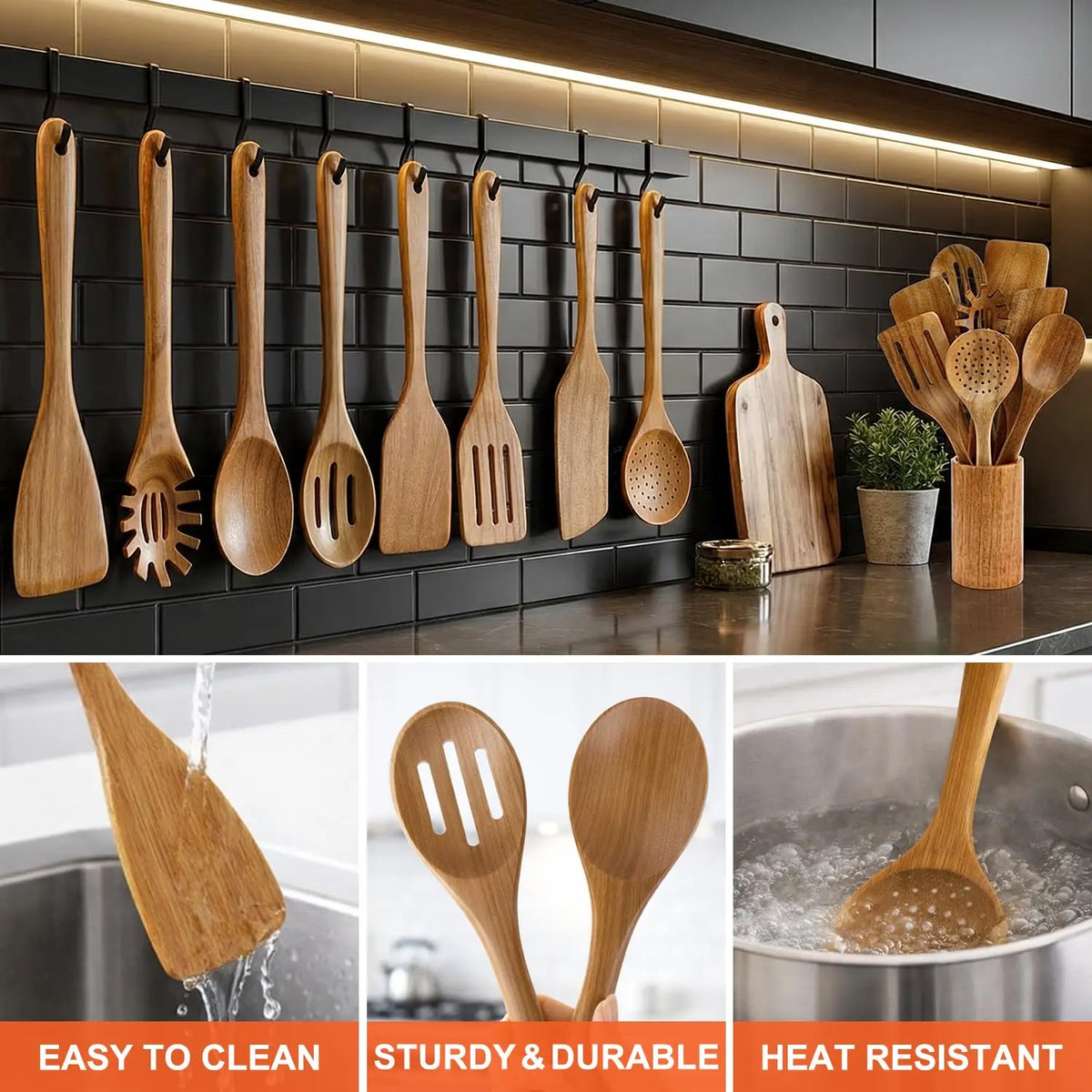 Premium Teakholz-Utensilien-Set