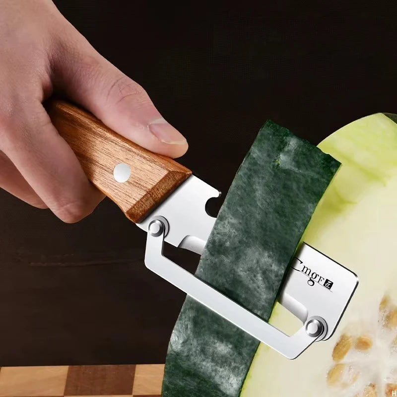 Premium Obst-und Gemüseschäler mit Holzgriff und Integriertem Flaschenöffner