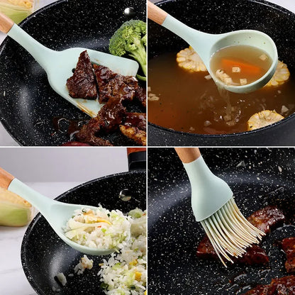 12-teiliges Premium Küchenhelfer-Set | Silikon & Echtholz- Kochen mit Stil und Präzision
