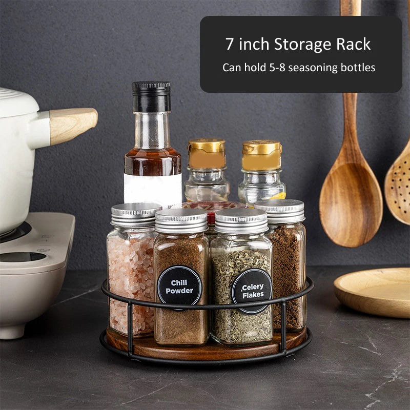 Kitchen 360 Degree Rotating Storage Rack Lazy Susan Turntable Multifunction Rotary Wooden Tray for Seasoning Bottles Cosmetics
