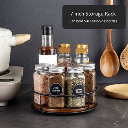 Kitchen 360 Degree Rotating Storage Rack Lazy Susan Turntable Multifunction Rotary Wooden Tray for Seasoning Bottles Cosmetics