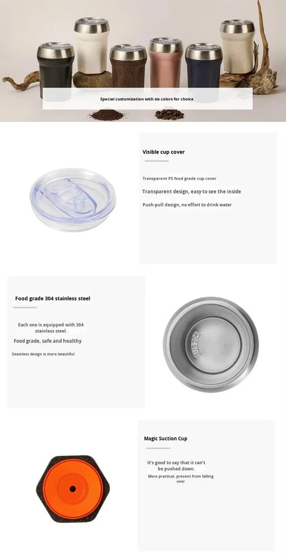 Coffee Tumbler with Suction Base Spill-Proof Bottom Grip Mug 400ML Coffee Cup with Lid Portable Insulated Vacuum Flask