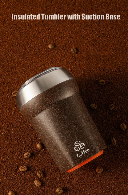 Coffee Tumbler with Suction Base Spill-Proof Bottom Grip Mug 400ML Coffee Cup with Lid Portable Insulated Vacuum Flask