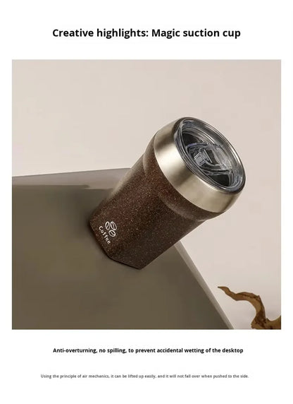 Coffee Tumbler with Suction Base Spill-Proof Bottom Grip Mug 400ML Coffee Cup with Lid Portable Insulated Vacuum Flask