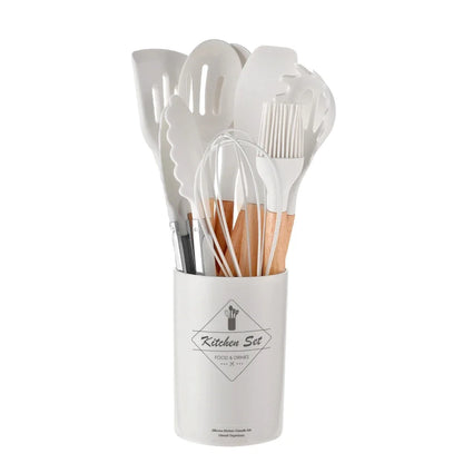 12-teiliges Premium Küchenhelfer-Set | Silikon & Echtholz- Kochen mit Stil und Präzision