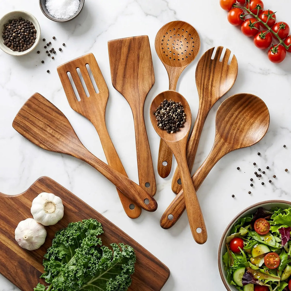 Premium Teakholz-Utensilien-Set