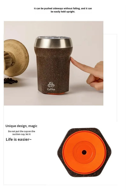 Coffee Tumbler with Suction Base Spill-Proof Bottom Grip Mug 400ML Coffee Cup with Lid Portable Insulated Vacuum Flask