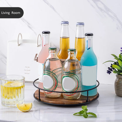 Kitchen 360 Degree Rotating Storage Rack Lazy Susan Turntable Multifunction Rotary Wooden Tray for Seasoning Bottles Cosmetics