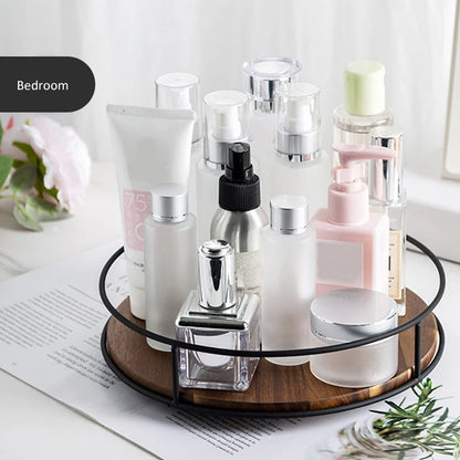 Kitchen 360 Degree Rotating Storage Rack Lazy Susan Turntable Multifunction Rotary Wooden Tray for Seasoning Bottles Cosmetics