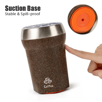 Coffee Tumbler with Suction Base Spill-Proof Bottom Grip Mug 400ML Coffee Cup with Lid Portable Insulated Vacuum Flask