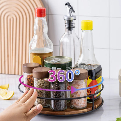 Kitchen 360 Degree Rotating Storage Rack Lazy Susan Turntable Multifunction Rotary Wooden Tray for Seasoning Bottles Cosmetics