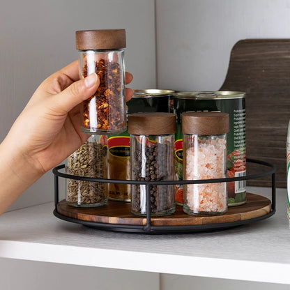 Kitchen 360 Degree Rotating Storage Rack Lazy Susan Turntable Multifunction Rotary Wooden Tray for Seasoning Bottles Cosmetics