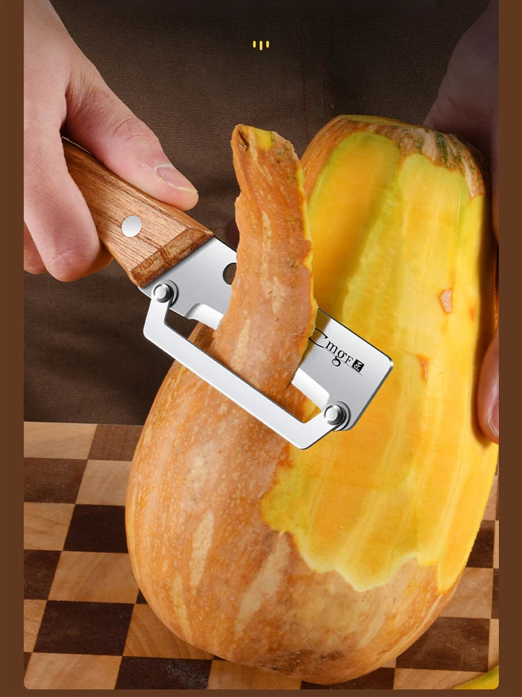 Premium Obst-und Gemüseschäler mit Holzgriff und Integriertem Flaschenöffner