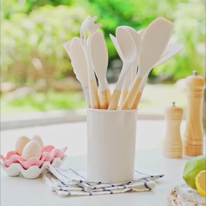 12-teiliges Premium Küchenhelfer-Set | Silikon & Echtholz- Kochen mit Stil und Präzision